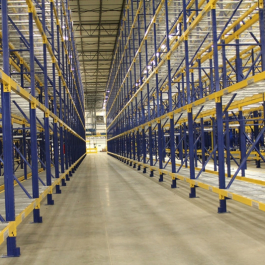 Pallet Racking Aisle With Sloped Shelves