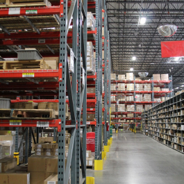 Pallet Rack Aisle with Bin Storage Modules