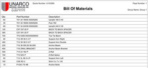Automatically generate a bill of materials with part numbers, weights, and list pricing.