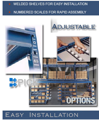kpick KPICK – Kingway carton flow rack design ships as a completely welded shelf which drops into any carton flow system with special clips.